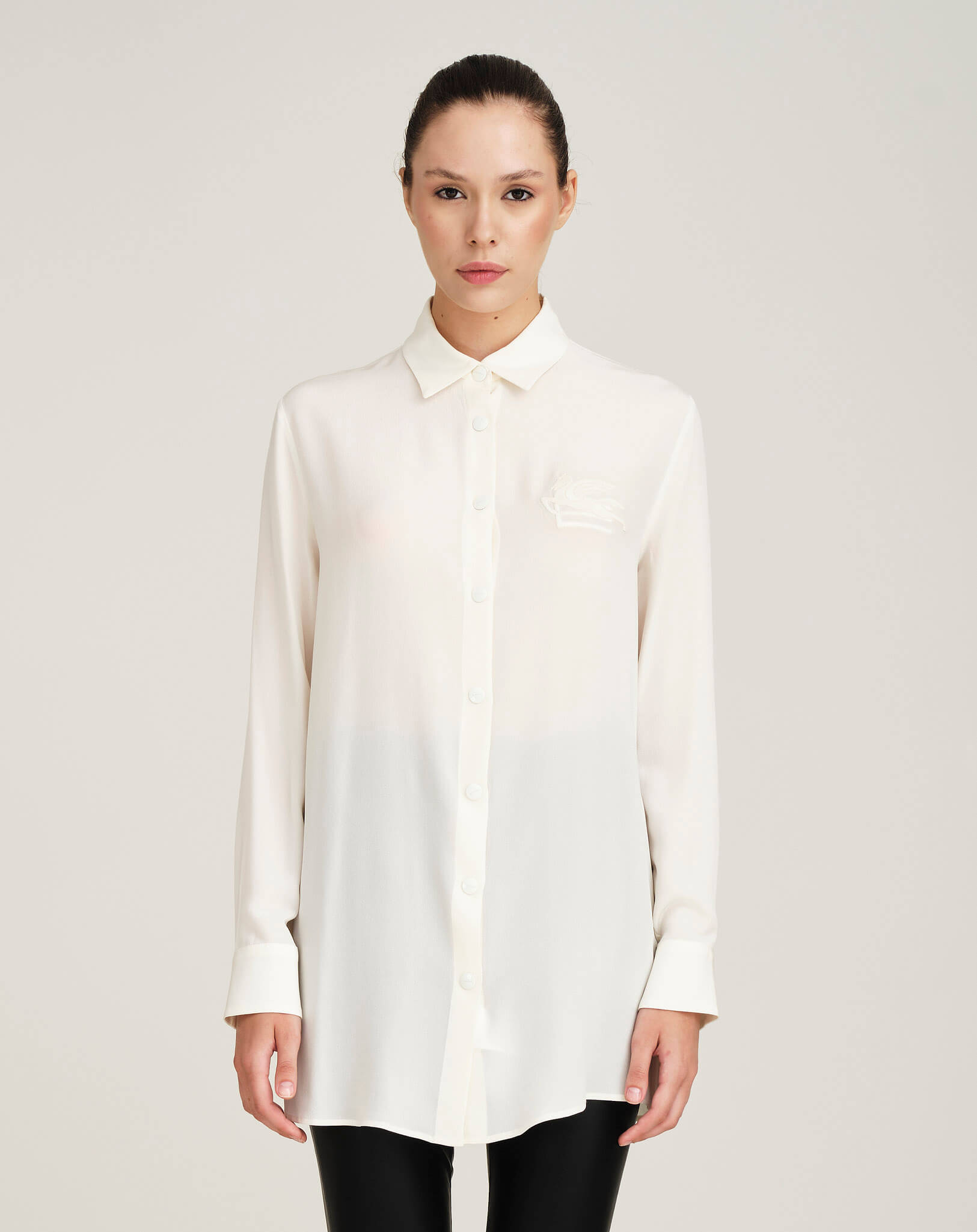 Etro- Ivory Pegaso Applique Silk Shirt 40